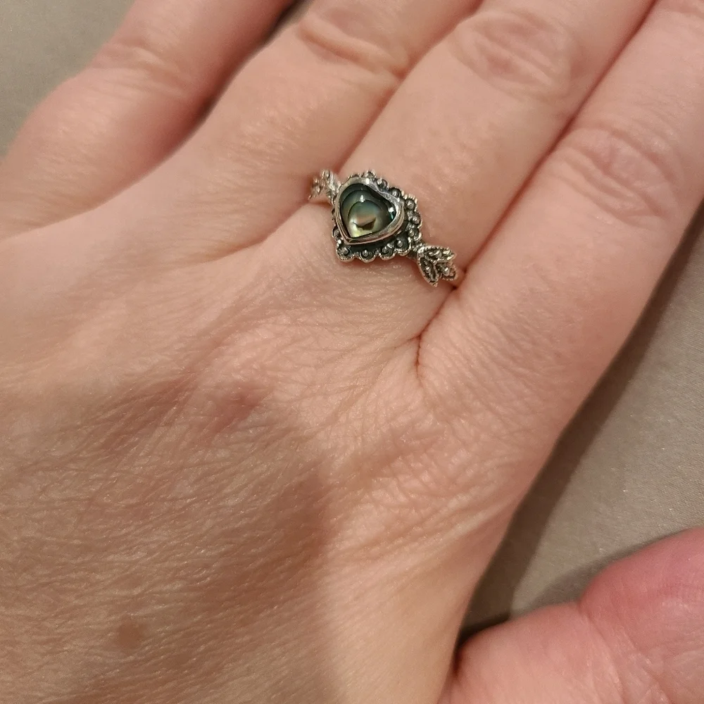 Sterling silver abalone shell heart ring